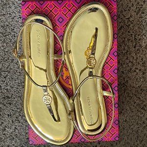 NIB/T~TORY BURCH~(Size 7.5~1 PAIR LEFT!~)Emmy Metallic Gold Logo Sandals